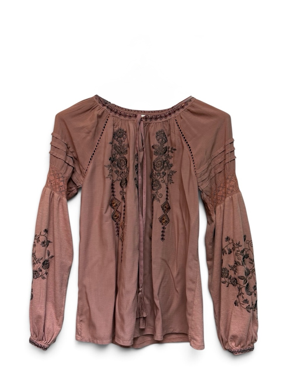 Sundance Rosewood Embroidered Peasant Blouse - with Beading and Embroidery